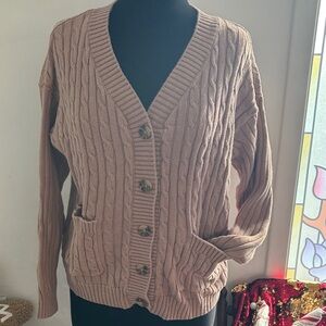 HOLLISTER Cable Knit Button-Up Sweater - tan small